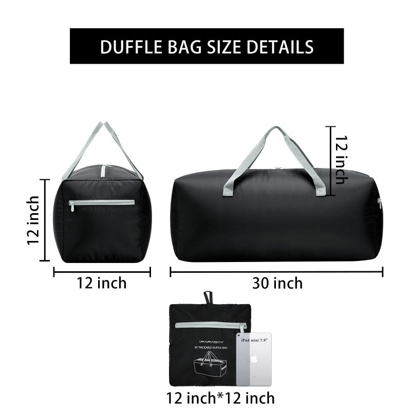 iFARADAY Foldable Duffel Bag 30" / 75L Lightweight with Water Rresistant for Travel-Black - Image 3